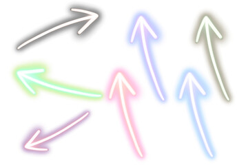 Colorful hand drawn neon arrow collection isolated on transparent background