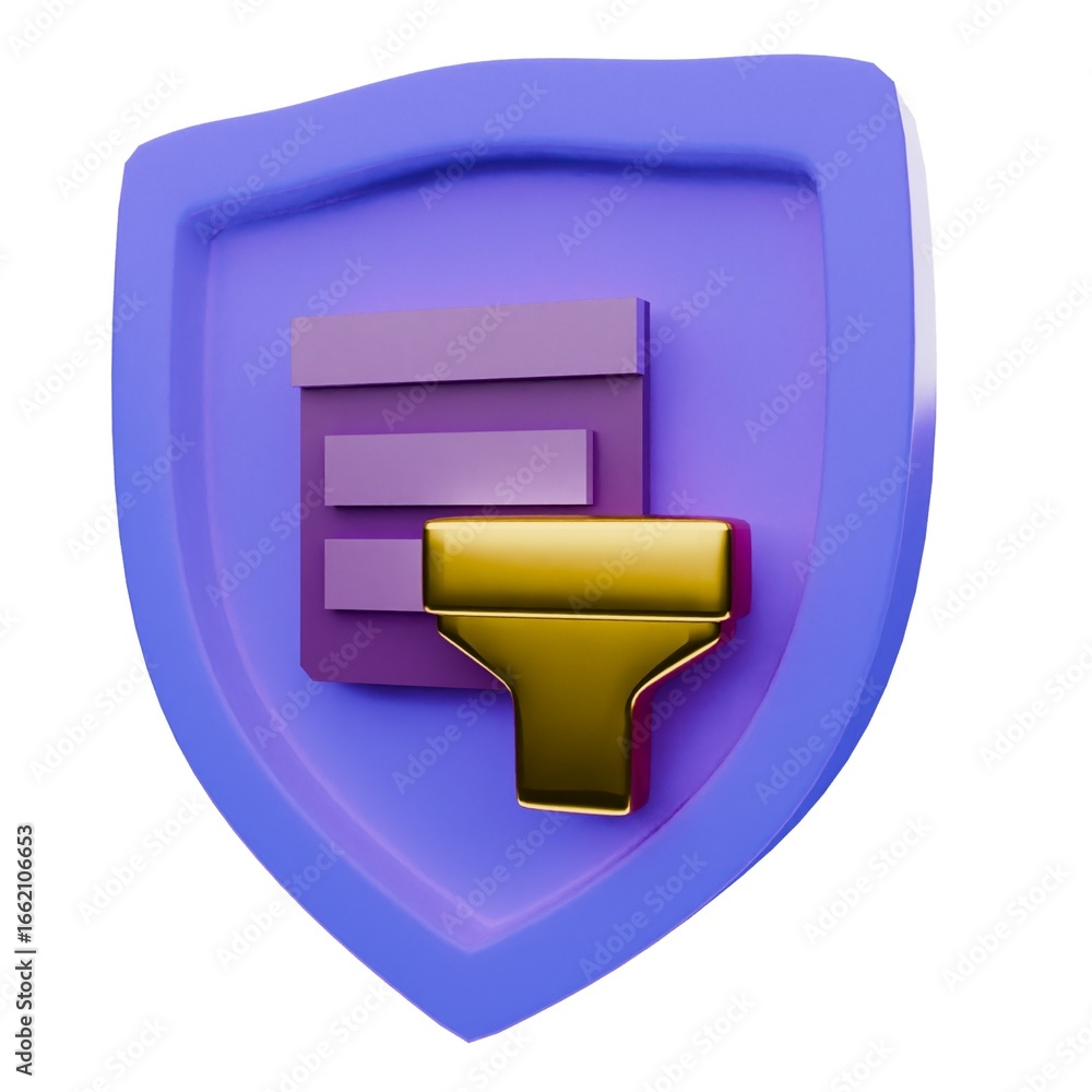 Aufkleber 3d render of a purple shield protecting a document with a golden filter icon, symbolizing data secur