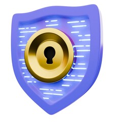 Create a descriptive title (>=6 words, <=180 chars, no keyword lists).     *   "A vibrant 3D rendering of a purple shield with a golden keyhole, symbolizing ...