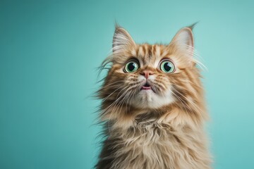 Long-haired cat dramatic shocked funny close-up