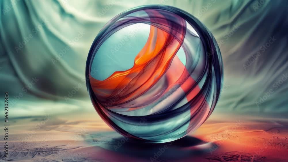 Poster a colorful glass object placed on a table with a cloth in the background