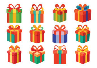Collection of Colorful Gift Boxes with Ribbons for Celebrations and Special Occasions
