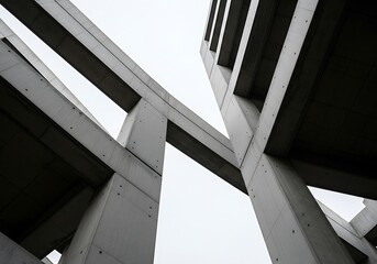 Obraz premium Illustration of modern architecture with geometric concrete and steel structures