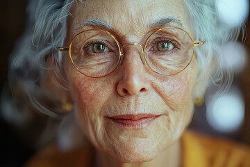 Hyperrealistic elderly woman smiling warm portrait
