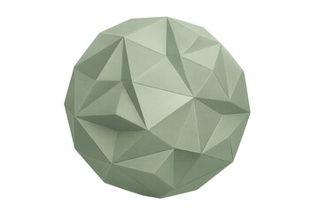 Green low poly geometric sphere spinning slowly, showcasing contemporary digital design against transparent backdrop
