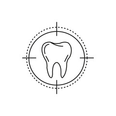dental,target,pain flat line icon illustration of a tooth inside a target symbol showing dental pain or specific treatment area