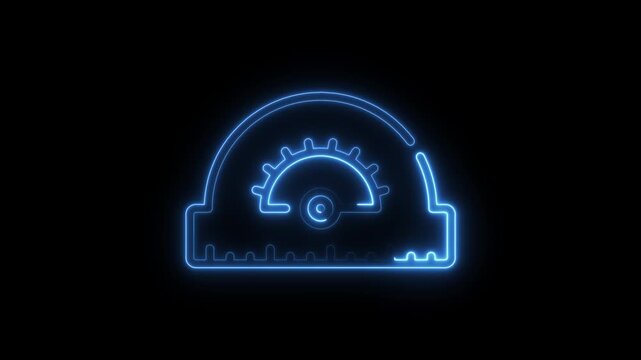 Glowing Blue Neon Engineering Icon Protractor Gear Cogwheel Measurement Tool Abstract Technology