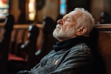 Old man praying in catholic church