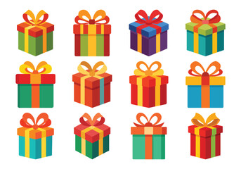 Colorful Gift Boxes Collection for Celebrations and Special Occasions Vector Illustration