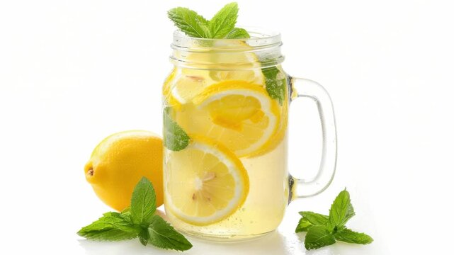 Fresh lemons and mint leaves in a jar, perfect for making homemade lemonade
