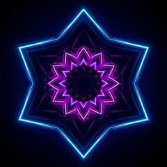 Obraz premium Neon Geometric Star with Glowing Purple and Blue Light Patterns