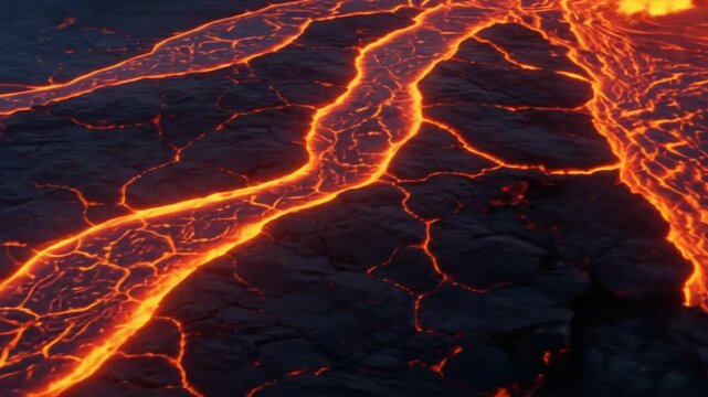 Lava flow background video footage of molten rock and volcanic eruption for visual effects and compositing