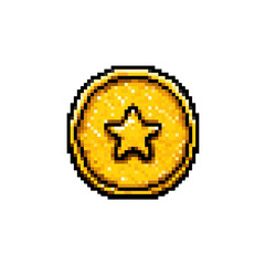 Obraz premium Pixel Art Gold Coin with Star Retro Gaming Reward