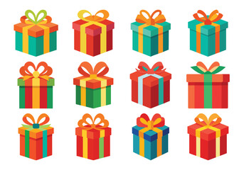 Colorful Gift Boxes Vector Set for Holidays and Special Occasions Celebrations