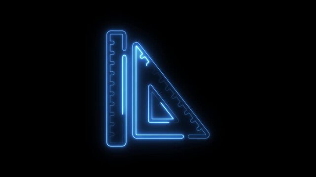 Blue Neon Drawing Tools Ruler and Triangle Geometric Shapes Abstract Background Technology