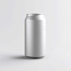 Blank Silver Aluminum Can Mockup with Water Droplets for Beverage Branding and Packaging Presentation on White Background