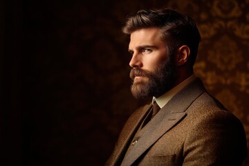 Obraz premium Bearded intellectual in tweed blazer with round glasses