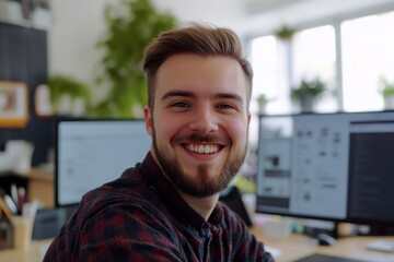 Fototapeta premium UX designer selfie in creative modern office
