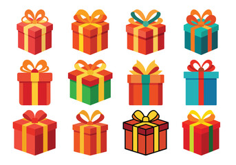 Collection of Colorful Gift Boxes with Ribbons for Celebrations and Holidays