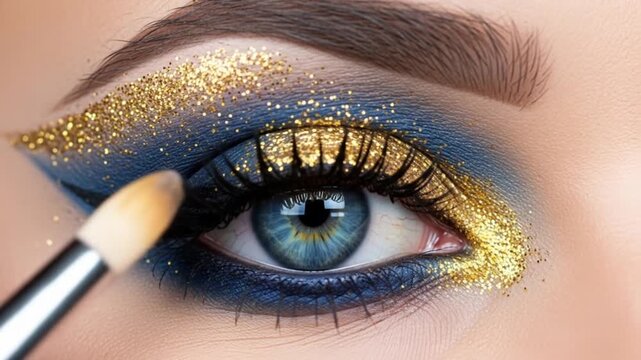 Eye makeup tutorial blue and gold glitter eyeshadow look for beginners step by step guide tips tricks