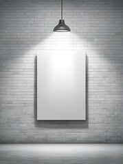 Blank canvas on brick wall, lit by pendant lamp (1)