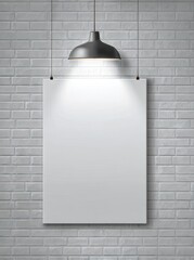 Blank poster on brick wall, lit by lamp