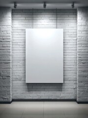 Blank canvas on white brick wall, spotlights