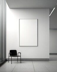 Blank art print on white wall, modern interior