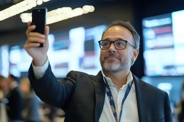 Wealthy investor selfie at business summit