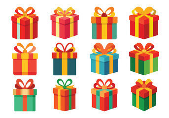 Colorful Gift Boxes with Ribbons and Bows for Festive Celebrations and Holidays
