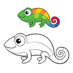 A playful cartoon chameleon with vibrant rainbow colors, perched on a branch, ready to be colored—fun, whimsical, and perfect for creative coloring fun!
