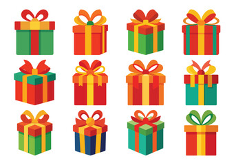 Colorful Gift Boxes with Ribbons and Bows for Celebrations and Holidays