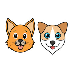 A playful cat and dog head icon, featuring cute, friendly faces side by side, perfect for pet apps, logos, or animal-themed designs in a simple, modern style.
