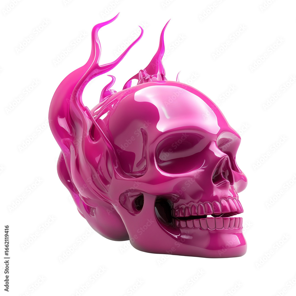 Poster flaming pink skull sculpture for unique art and design concepts