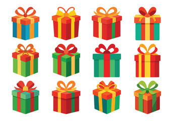 Colorful Gift Boxes Collection for Celebrations and Special Occasions Vector Illustration