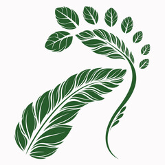 Vector art of stylized green feather with leaves for logo or decoration, a botanical and natural vector design
