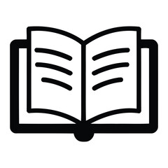 Open Book Vector Silhouette Icon - Simple Learning and Reading Symbol, Open book vector illustration