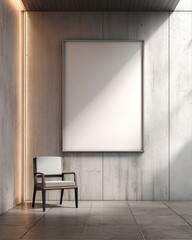 Blank art print in a modern concrete interior