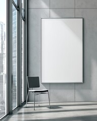 Modern room with blank poster and chair