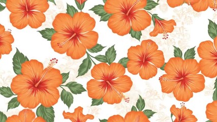 Orange hibiscus flower pattern design tropical floral background summer hawaiian aloha textile wallpaper