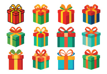 Colorful Gift Boxes Collection for Celebration Holiday Birthday and Christmas