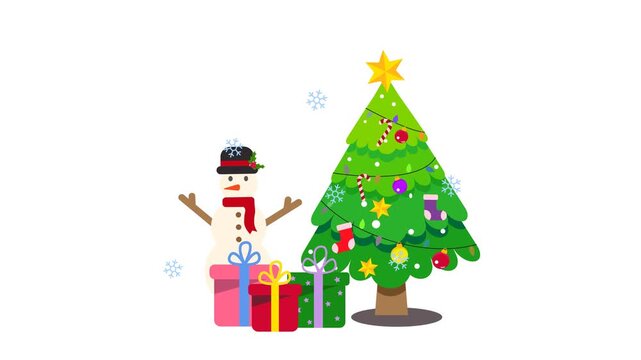 Christmas tree and gifts with snowman animated icon,4k video,Christmas tree,Christmas 