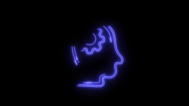 A neon outline of a human head with a gear inside, which is a common visual representation for concepts such as: