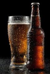 Cold beer, glass and bottle