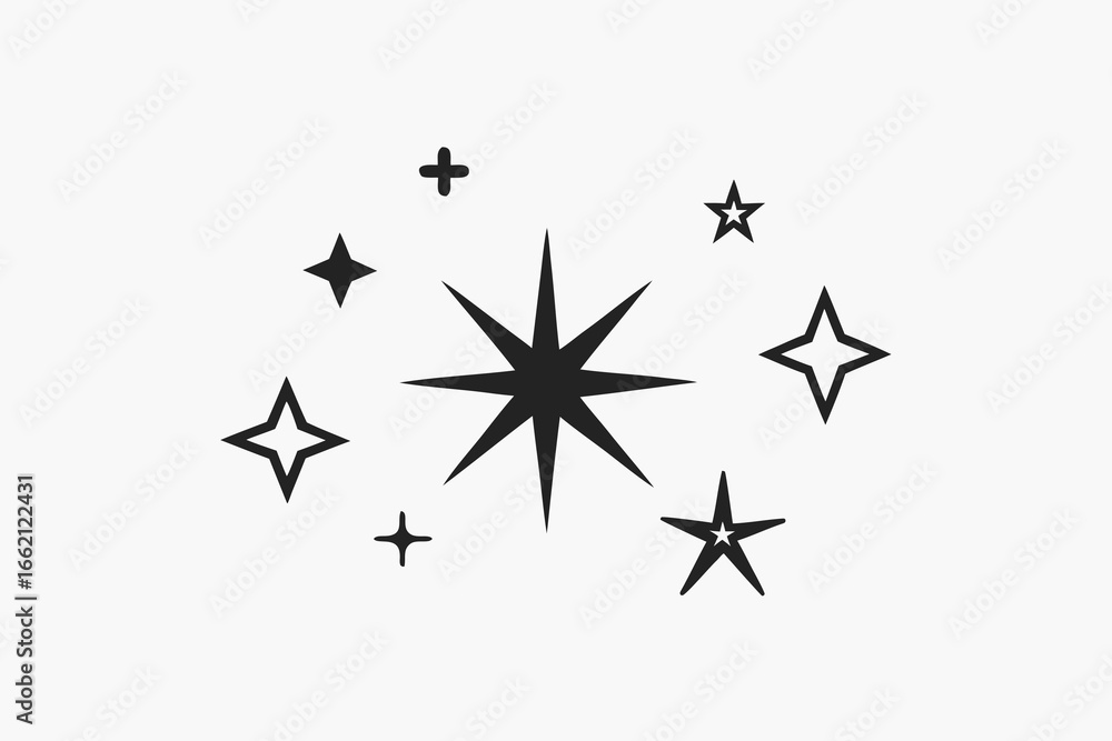 Poster dynamic collection of sparkling starbursts, perfect for adding a touch of magic and celebration to a