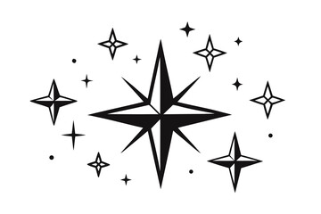 Elegant starburst design with multiple star shapes, perfect for logos, branding, and celestial themes, evoking feelings of magic, dreams, and wonder, suitable for various creative projects