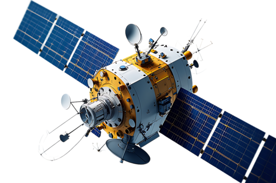 Satellite in space. Isolate on transparent background.3d rendering.