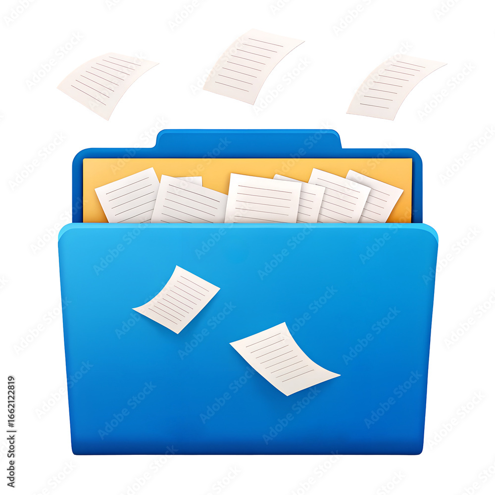 Aufkleber blue folder filled with documents and papers isolated on transparent background