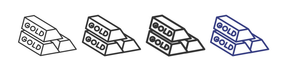 Gold Ingots Vectors Icon Set Illustration with Outline Style Variation