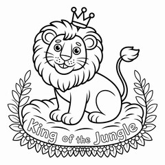 Title: Cute Lion Coloring Page – Cartoon Jungle Animal Line Art